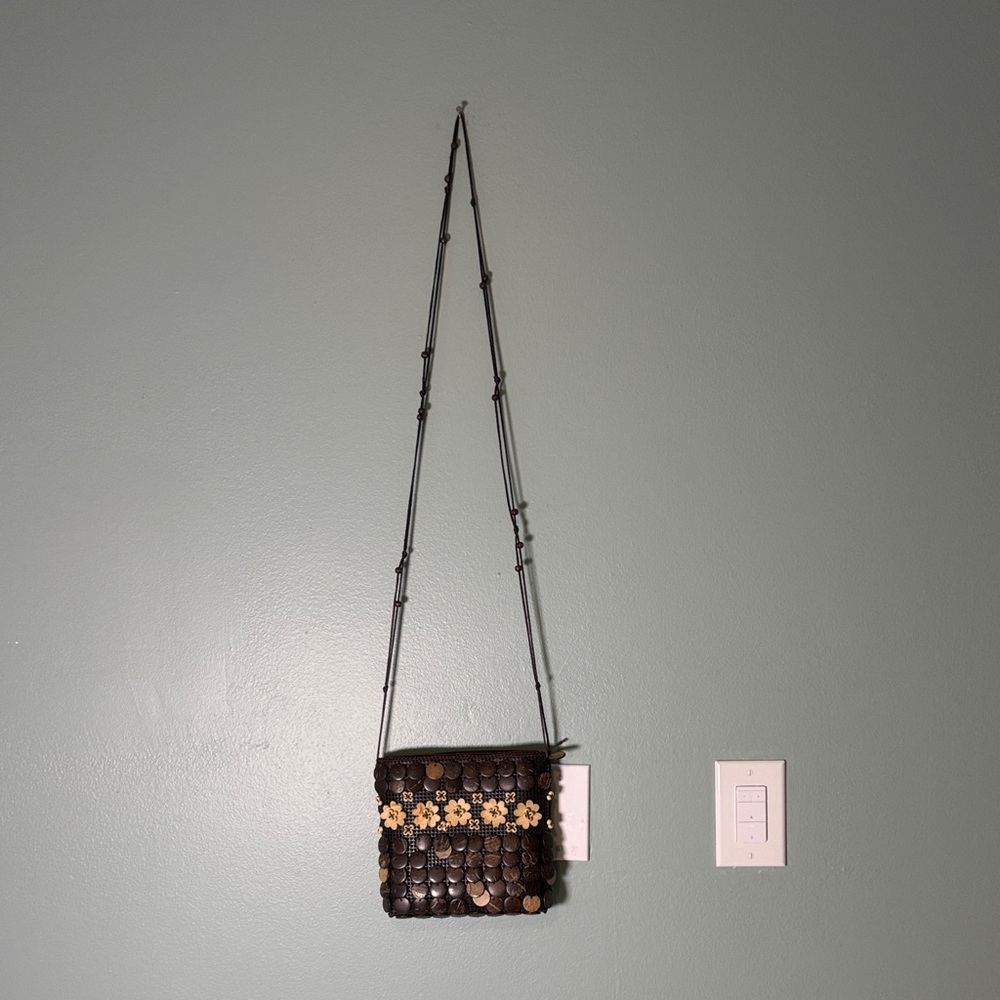 Brown Floral Accent Crossbody Bag